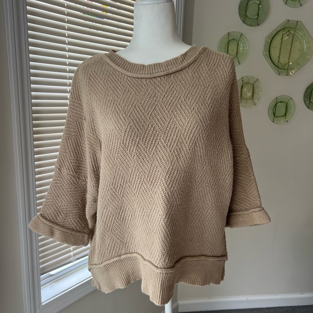 She + Sky Tan Crew Neck Sweater with Bell Sleeves